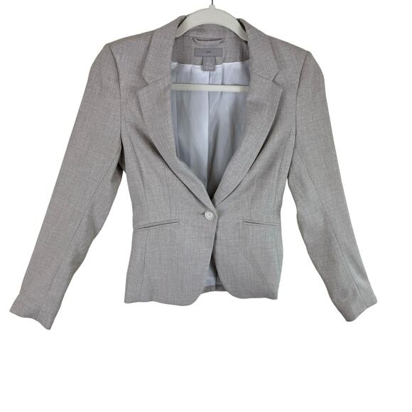 H & M Tan Single Breasted Collared Lined Button Front Lined Blazer Size 0 - Picture 1 of 9